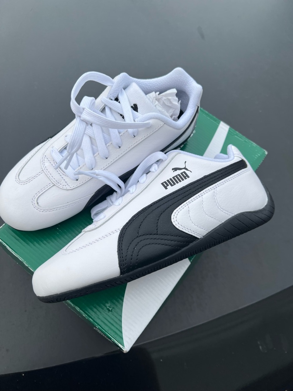 Puma White and Black Low-Profile Lace-Up Sneakers